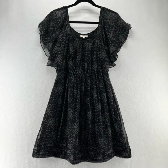 Shoshanna Dresses & Skirts - Shoshanna Dress Size 4 Silk Chiffon Geometric A-Line Mini Flutter Sleeve Black